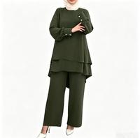 Ensemble de sport musulman à double couche, pantalon large, vêtements islamiques pour femmes, ensemble pantalon et haut, ensemble abaya modeste en deux pièces