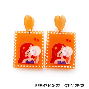 Pendientes colgantes de dibujos animados, colgante de corazón de acrílico naranja, joyería de moda bonita, regalo para mujer, 12 piezas - Product Image 2