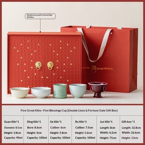 Cinq célèbres fours <span class=keywords><strong>Wufu</strong></span>, boîte cadeau de tasses à thé en céramique chinoise, design rétro de luxe léger, tasse à thé pour les affaires - Product Image 6