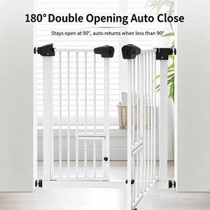 Barrière <span class=keywords><strong>de</strong></span> Sécurité pour Animaux à Fixation par Pression avec Porte d'Accès Battante Intégrée, Sans Perçage, Barres Verticales Denses, Largeur Réglable, pour Chiens et Chats - Product Image 1