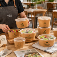 Barquette à salade en papier brun certifiée BPI, sans PFAS, étanche, avec couvercle transparent, pour chaînes de buffets et de charcuteries, vente en gros directe