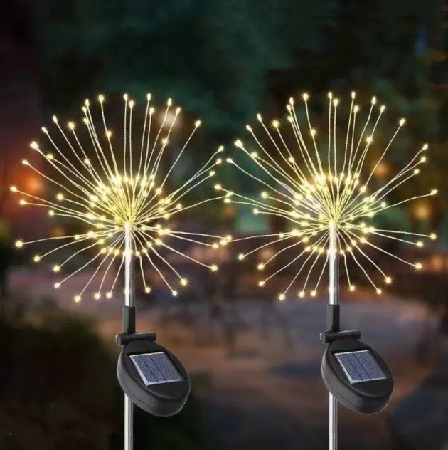 LED impermeable al aire libre alambre de cobre fuegos artificiales Starburst luz solar de jardín para paisaje decoración de Navidad