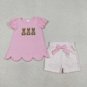 Conjunto de Pijama de Pascua para Niñas con Bordado de Conejito y Rayas Rosas - Product Image 6