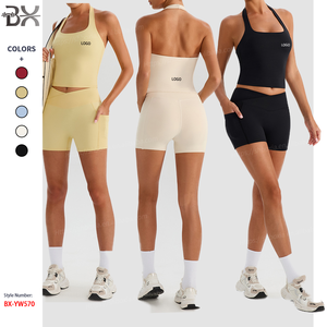 Al por mayor Mono deportivo sin espalda con cuello halter para mujer, elástico, sin costuras, de compresión, tipo top de tirantes para fitness, gimnasio y yoga - Product Image 1