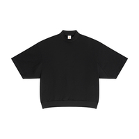 T-shirt personnalisé pour homme 100 % coton blanc, col montant, coupe carrée, épaules tombantes, manches mi-longues avec ourlet allongé