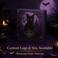 Boîte à bijoux d'Halloween personnalisée, boîte cadeau rigide magnétique avec impression de chat noir, vente en gros, emballage pour bague et collier, OEM, luxe