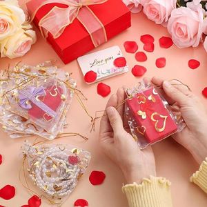 Bolsas de Organza con Diseño de Corazones, Bolsitas de Regalo de Malla Pequeña con Cuerda Dorada, Empaque Transparente para Dulces y Galletas, para Fiestas en Casa - Product Image 5