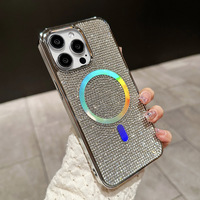 Coque de téléphone de luxe plaquée, magnétique, avec strass scintillants pour iPhone 18 17 16 15 14 Pro Max, compatible avec la charge sans fil