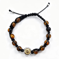 Bracelet tressé en pierre œil de tigre, signe du zodiaque Gémeaux, réglable, en acier inoxydable, perles, bracelet pour homme