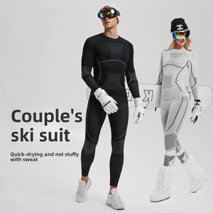 Combinaison de sport pour couple à col rond, coupe ajustée, nouvelle collection automne-hiver, chaude, sans couture, séchage rapide, ensemble de combinaison de <span class=keywords><strong>ski</strong></span> pour homme et femme - Product Image 1