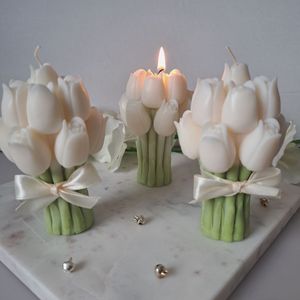Bouquet en verre de cloche de soja de mini chauffe-plat écologique cadeaux de douche de bébé Bouquet de champ de soja bougeoir bougie parfumée de tulipe - Product Image 1