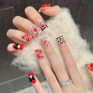 10 pièces de <span class=keywords><strong>faux</strong></span> <span class=keywords><strong>ongles</strong></span> à presser faits main de haute qualité, style Spicy Girl, motif lèvres rouges créatif, forme de canard, courts - Product Image 3