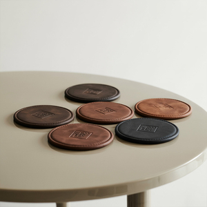 Business Gift Custom Logo Full Grain Leather Coasters Set Factory Coffee Table Mat Cup Mat with Real Cowhide for Promotions
