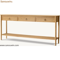 Console moderne en bois massif avec tiroirs et étagère de rangement inférieure, design cannelé pour entrée et couloir