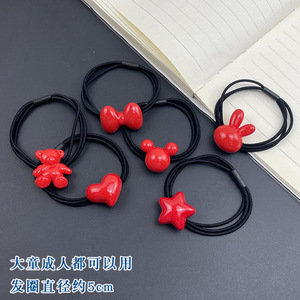 Coletero de alta elasticidad de 5 cm de diámetro con forma de oso rojo, corazón, estrella, Mickey y conejo para niños y adultos, uso diario - Product Image 1