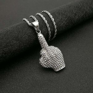yunnique Hip Hop Middle Finger Pendant Necklace Stainless Steel Pave Setting Men's Party Jewelry Gold And Silver Tone - Product Image 4