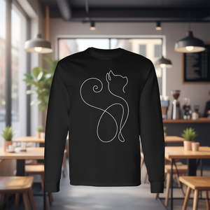 T-Shirt Minimalista con Gatto a Maniche Lunghe, Girocollo Unisex per Adulti, Stampa Digitale, Abbigliamento Promozionale - Product Image 2