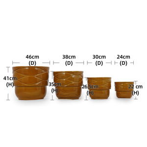 Pot de fleurs décoratif en céramique éco-responsable et durable, style américain, brun caramel, motif ondulé, avec trou de drainage - Product Image 6