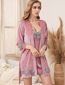 4 pezzi in <span class=keywords><strong>velluto</strong></span> con bretelle camicia da notte da <span class=keywords><strong>donna</strong></span> <span class=keywords><strong>pigiama</strong></span> da <span class=keywords><strong>donna</strong></span> - Product Image 6