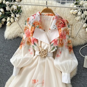 Robe vintage à manches longues, coupe trapèze, à fleurs, élégante pour le bureau, pour le printemps et l'été - Product Image 5