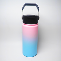 Bouteille d'eau isotherme à double paroi en acier inoxydable de 15 oz, avec couvercle à clapet breveté, poignée amovible et design dégradé, pour boissons chaudes ou froides