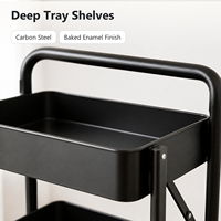 Chariot de rangement à 3 niveaux en acier au carbone avec roulettes, chariot utilitaire pour la maison, la cuisine, la salle de bain, étagère organisatrice noire multi-usages