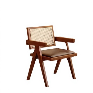 Chaise de salle à manger contemporaine en rotin avec cadre en bois, fauteuil à dossier et assise tressés à la main, mobilier pour la maison, l'hôtel et la salle à manger - Product Image 4