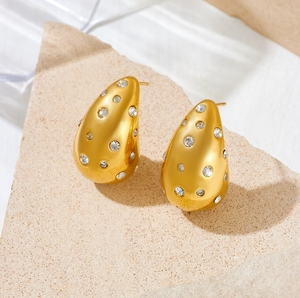 ต่างหูสแตนเลสสำหรับผู้หญิงทรงหยดน้ำตากลวงแบบมินิมอลสำหรับผู้หญิง - Product Image 3