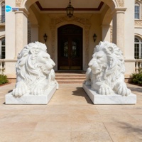 Statue de lion couché en marbre blanc, sculptée à la main, en pierre naturelle, design européen, surface durable et polie, pour usage extérieur en villa