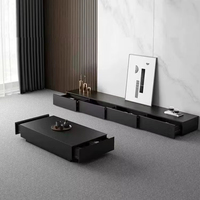 Ensemble Meuble TV et Table Basse Noir Moderne de Luxe Mural pour Salon Chambre Hôtel Centre Commercial – Montage Facile
