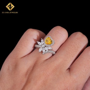 Anillos de Compromiso de Plata de Ley 925 con Diamantes Amarillos VVS en Corte Corazón, Anillos de Boda de Promesa para Mujer - Product Image 6