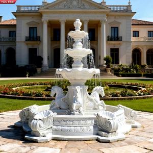 YOUFINE personnalisé Villa jardin extérieur sculpté à la main grande fontaine d'eau extérieure en marbre blanc naturel cheval - Product Image 1