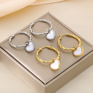 Kalen 18K Vàng Mạ Thép Không Gỉ Đồ Trang Sức Hợp Thời Trang Vòng Tai Twist <span class=keywords><strong>Rope</strong></span> Dầu Drop Trái Tim Bông Tai - Product Image 4