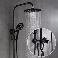 Robinet de douche thermostatique moderne noir mat à quatre fonctions avec jet pluie, en alliage de zinc et céramique, pour salle de bain