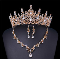 Set Perhiasan Mahkota Pengantin Mewah Kristal Rhinestone Paduan Logam Emas Perak Hitam Tiara Pengantin Hiasan Rambut Pernikahan