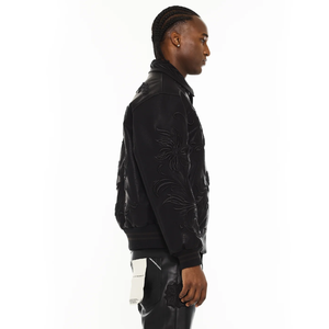 Chaqueta Universitaria de Cuero PU para Hombre al por Mayor OEM, Bordado Floral Personalizado en la Parte Delantera, Relleno de Patchwork, Ropa de Calle de Invierno - Product Image 5