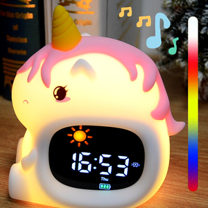 Réveil lumineux créatif en forme de <span class=keywords><strong>licorne</strong></span> intelligente, rechargeable, mignon, en silicone, lampe de nuit pour enfants, entraîneur de sommeil, horloge numérique - Product Image 1