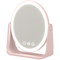 Miroir de maquillage LED simple face, finition argentée, portable, design rabattable, cadre en plastique, miroir de table avec éclairage intégré pour coiffeuse