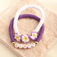 Bracelet élastique personnalisé style bohème fleur de prunier, perles en céramique douce colorées, ensemble de bracelets d'amitié tendance