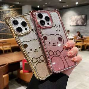 Funda galvanizada de gato TPU con borde de diamantes de imitación de cristal, funda de teléfono con cordón superior, funda de teléfono con abalorio - Product Image 1