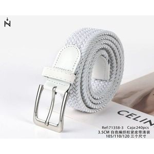 Cinturón de cuero elástico trenzado blanco de 3,5 cm, tallas 105/110/120 para hombres y mujeres, ropa informal de moda - Product Image 1