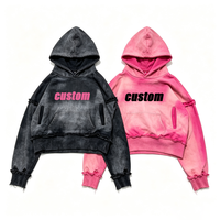 Fournisseurs personnalisés pour sweat-shirt unisexe en coton brut à ourlet brut, imprimé DTG, délavé à l'acide, vintage, de haute qualité, grammage élevé, effet usé, coupe ample et courte