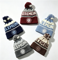 Casquette en tricot à pompon personnalisée, faible MOQ, coloris hiver, patch badge, 100% acrylique, bonnet d'extérieur de haute qualité, toucher doux