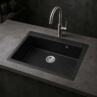 Évier de cuisine en quartz noir à poser, résistant à la chaleur, en granit composite, pour usine