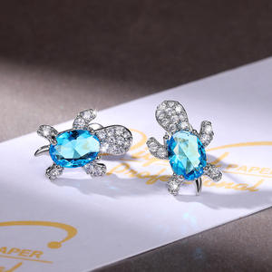 Boucles d'oreilles Mochi Origlio en forme de tortue bleue marine, argent 925, cristal, forme animale, pour femmes, à porter tous les jours, design mignon - Product Image 6