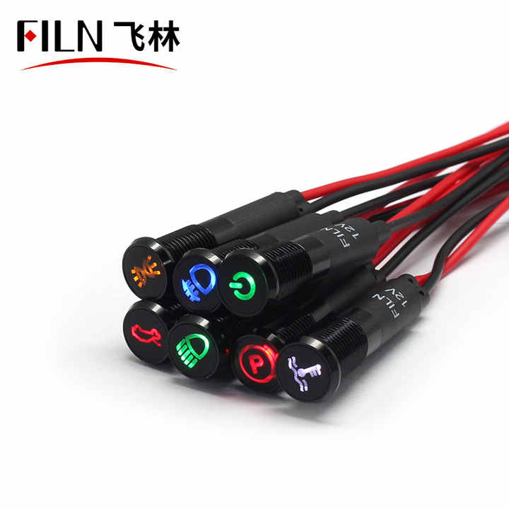 8mm 맞춤형 금속 플랫 헤드 와이어 선도 12V 표시 등 빨간색 녹색 파란색 노란색 흰색 Led 110V 220V 패널 신호 램프