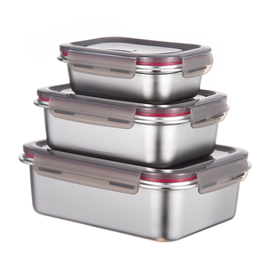 Leakproof rectangle lunchbox stainless steel lunch box set with locking lids