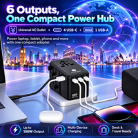 Adaptateur de voyage international 100W GaN, chargeur rapide, câble rétractable type C, prise universelle EU UK US AU, chargeur multi-ports