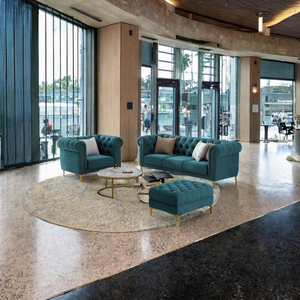 Canapé sectionnel Chesterfield moderne en velours, trois places, en tissu, avec pieds en acier inoxydable, pour hôtel, villa, salon - Product Image 3