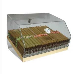 制造商75pcs雪茄3个垃圾箱透明丙烯酸雪茄展示盒，带湿度计酒吧，酒店和商店单独包装